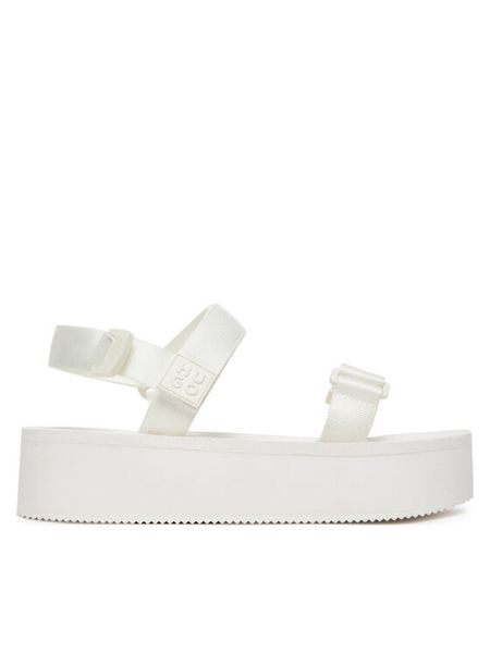 HUGO Sandały Zaralyn 50542082 Biały. Białe sandały Hugo, bez wzorów, z materiału, bez obcasa, na koturnie, bez zapięcia. Za 519,99 zł.