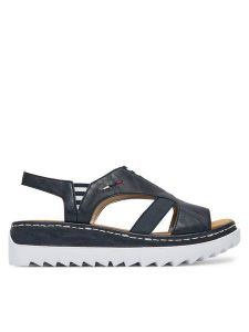 Rieker Sandały V44Y5-14 Granatowy. Niebieskie sandały Rieker, bez wzorów, z materiału, bez obcasa, na koturnie, bez zapięcia. Za 319,99 zł.
