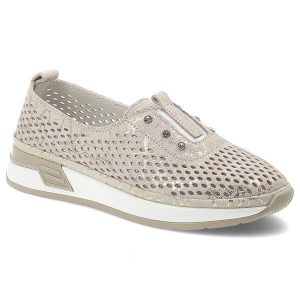 Półbuty damskie Vinceza, cholewka ze skóry naturalnej z metalicznym połyskiem wsuwany fason z zabudowanym przodem, beżowe, 93226. Brązowe półbuty VINCEZA, bez wzorów, ze skóry, bez obcasa, bez zapięcia. Za 179,00 zł.