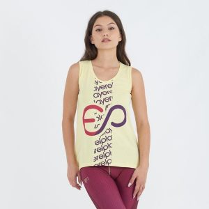 Top treningowy BUBLE z bawełny damski. Żółte topy ELPLAYER, bez wzorów, z bawełny, sportowe, bez kołnierzyka, bez ramiączek. Za 43,00 zł.