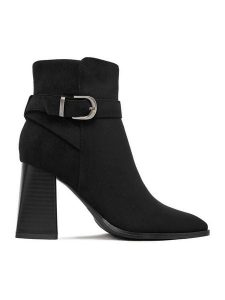 JENNY Botki CEO-LS6128-02 Czarny. Czarne botki Jenny, bez wzorów, z materiału, bez obcasa, na słupku, bez zapięcia. Za 149,99 zł.