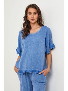 Lin Passion Bluzka w kolorze niebieskim rozmiar: 38/40. Niebieskie bluzki Lin Passion, bez wzorów, klasyczne, bez kołnierzyka, bez ramiączek. Za 127,35 zł.