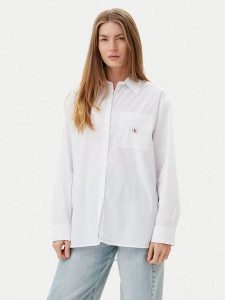 Calvin Klein Jeans Koszula LV047C143G Biały Relaxed Fit. Białe koszule Calvin Klein Jeans, l, bez wzorów, z bawełny, bez kołnierzyka, bez ramiączek. Za 289,99 zł.