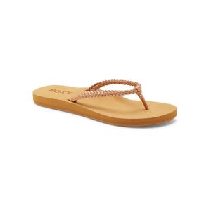 Klapki plażowe dla Kobiety COSTAS. Czerwone klapki Roxy, bez wzorów, ze skóry, bez obcasa. Za 78,99 zł.