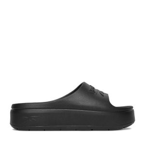 Klapki Reebok. Czarne klapki Reebok, bez wzorów, bez obcasa. Za 119,99 zł.