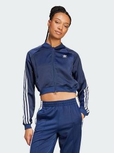 Adidas Bluza "Originals Adicolor Satin" w kolorze granatowym rozmiar: XXS. Niebieskie bluzy ADIDAS, xxs, bez wzorów, bez kaptura. Za 157,32 zł.