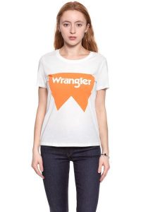 WRANGLER T SHIRT DAMSKI FESTIVAL TEE TANGERINE W7016EVUJ 112130893. Pomarańczowe t-shirty Wrangler, s, bez wzorów, bez kołnierzyka, bez ramiączek. W wyprzedaży za 39,99 zł.