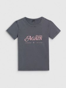 4F T-shirt slim z nadrukiem damski - szary XXL. Szare t-shirty 4f, xxl, bez wzorów, z dzianiny, bez kołnierzyka, bez ramiączek. Za 59,99 zł.