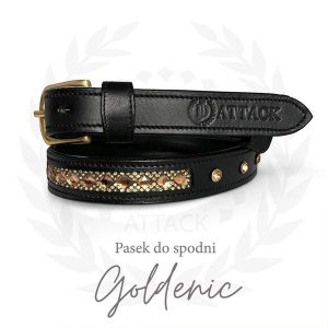 Skórzany pasek do spodni JD ATTACK Goldenic. Czarne paski JD ATTACK, bez wzorów, sportowe. Za 159,00 zł.