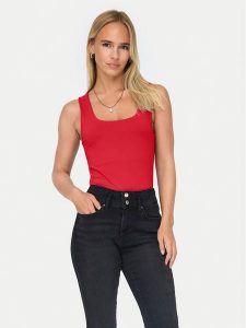 ONLY Top Lea 15278090 Czerwony Regular Fit. Czerwone topy ONLY, l, bez wzorów, z syntetyku, bez kołnierzyka, bez ramiączek. Za 69,99 zł.