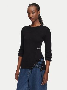 Karl Lagerfeld Jeans Sweter B3W18009 Czarny Slim Fit. Czarne swetry klasyczne Karl Lagerfeld Jeans, m, z jeansu, bez kołnierzyka. Za 549,99 zł.