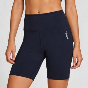 Krótkie legginsy Softee Session Marino. Niebieskie legginsy SOFTEE, bez wzorów, z elastanu, z podwyższonym stanem, krótkie. Za 160,99 zł.