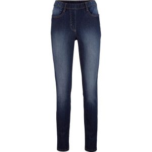 Jegginsy mid waist z wygodnym paskiem w talii. Niebieskie jeansy bonprix, bez wzorów, z jeansu. Za 84,99 zł.