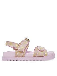 Guess Sandały FLJFDS FAL03 Różowy. Czerwone sandały Guess, z aplikacjami, z materiału, bez obcasa, na płaskiej podeszwie, bez zapięcia. Za 419,99 zł.