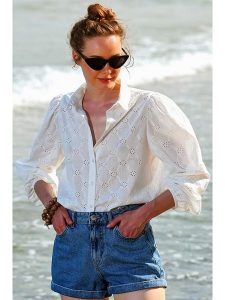 Trend Alacati Bluzka w kolorze białym rozmiar: L. Białe bluzki Trend Alacati, l, bez wzorów, z bawełny, bez kołnierzyka, bez ramiączek. Za 96,95 zł.