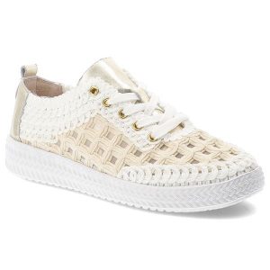 Półbuty damskie S.Barski, z materiału pleciona cholewka sznurowanie lekka podeszwa styl casual, białe, GR61-5951. Białe półbuty S.BARSKI, bez wzorów, bez obcasa, bez zapięcia. Za 199,00 zł.