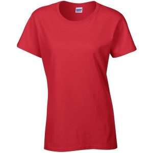Damska Koszulka T-shirt Krótki Rękaw Top. Czerwone bluzki GILDAN, s, bez wzorów, bez kołnierzyka, bez ramiączek. Za 47,99 zł.
