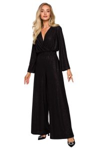 Elegancki Kombinezon z Brokatem - Czarny. Czarne kombinezony MOE, l, bez wzorów, z elastanu, eleganckie, bez kołnierzyka, bez ramiączek. Za 306,94 zł.
