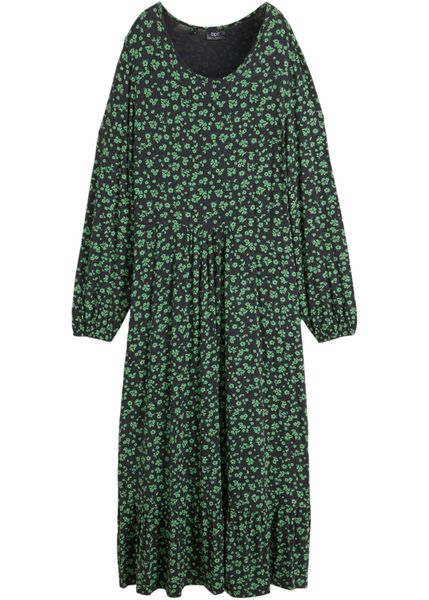 Sukienka z dżerseju, z lejącego materiału z domieszką wiskozy. Zielone sukienki bonprix, bez wzorów, z dżerseju, bez kołnierzyka, bez ramiączek. Za 124,99 zł.