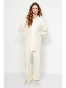 Trendyol 2-częściowy zestaw w kolorze beżowym rozmiar: M. Brązowe kardigany Trendyol, prążkowane. Za 86,99 zł.