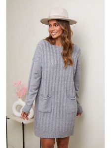 Soft Cashmere Sukienka dzianinowa w kolorze szarym rozmiar: 34/36. Szare sukienki Soft Cashmere, na co dzień, bez wzorów, z dzianiny, klasyczne, bez kołnierzyka, bez ramiączek, mini, proste. Za 152,99 zł.