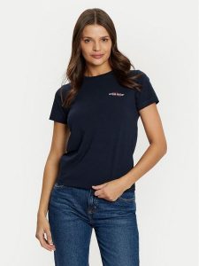 Guess Jeans T-Shirt W4YI02 J1314 Granatowy Slim Fit. Niebieskie t-shirty Guess Jeans, xl, z aplikacjami, z bawełny, bez kołnierzyka, bez ramiączek. Za 99,99 zł.