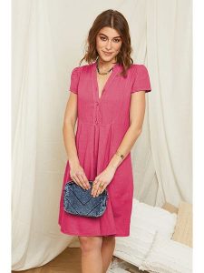 Rodier Lin Lniana sukienka w kolorze różowym rozmiar: L/XL. Różowe sukienki Rodier Lin, l, bez wzorów, ze lnu, bez kołnierzyka, bez ramiączek, mini, rozkloszowane. Za 162,95 zł.