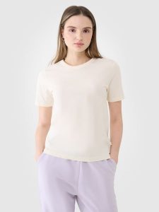 4F T-shirt regular gładki damski - biały M. Białe t-shirty 4f, m, bez wzorów, z bawełny, bez kołnierzyka, bez ramiączek. W wyprzedaży za 29,99 zł.