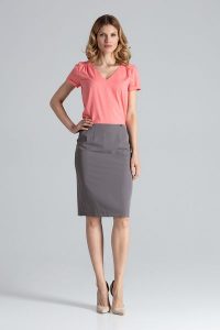 Elegancka Spódnica Tuba przed Kolano - Szary. Szare spódnice Figl, s, bez wzorów, z materiału, eleganckie. Za 189,00 zł.