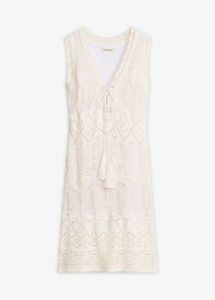 Sukienka dzianinowa z mieszanki bawełny. Białe sukienki bonprix, bez wzorów, z bawełny, bez kołnierzyka, bez ramiączek. Za 147,99 zł.