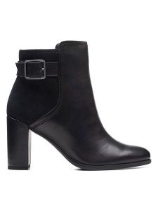 Clarks Skórzane botki "Freva 85" w kolorze czarnym rozmiar: 39,5. Czarne botki Clarks, bez wzorów, bez obcasa, bez zapięcia. Za 289,88 zł.