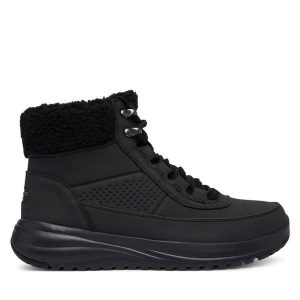 Trapery Skechers. Czarne buty zimowe Skechers, bez obcasa, bez zapięcia. Za 429,99 zł.