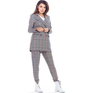 Stylowy Dwurzędowy Żakiet w Kratę - Granatowy. Niebieskie marynarki i żakiety Awama, l, bez wzorów, z elastanu, eleganckie. Za 359,90 zł.