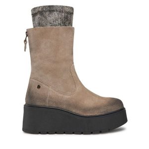Botki Maciejka. Brązowe botki Maciejka, bez wzorów, bez obcasa, na koturnie, bez zapięcia. Za 479,99 zł.
