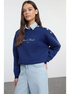 Trendyol Bluza w kolorze niebieskim rozmiar: M. Niebieskie bluzy Trendyol, m, bez wzorów, z bawełny, bez kaptura. Za 100,99 zł.