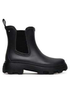 Tommy Hilfiger Kalosze Rubber Flag Cleated FW0FW08637 Czarny. Czarne kalosze TOMMY HILFIGER, bez wzorów, z gumy. Za 299,99 zł.