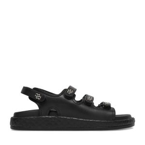 Sandały Badura. Czarne sandały Badura, bez wzorów, bez obcasa, na płaskiej podeszwie, bez zapięcia. Za 359,99 zł.