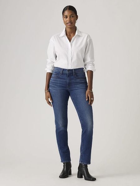 Levi's Dżinsy "724" - Slim fit - w kolorze niebieskim rozmiar: W32/L32. Niebieskie jeansy Levi's®, z aplikacjami, ze skóry, z podwyższonym stanem. Za 246,11 zł.