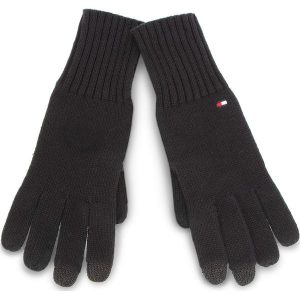 Rękawiczki Damskie TOMMY HILFIGER - Soft Knit Gloves AW0AW05965 002. Czarne rękawiczki marki TOMMY HILFIGER, z bawełny. Za 179,00 zł.