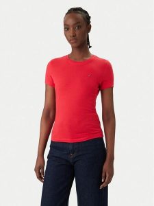 Tommy Jeans T-Shirt DW0DW20459 Czerwony Slim Fit. Czerwone t-shirty Tommy Jeans, s, bez wzorów, z bawełny, bez kołnierzyka, bez ramiączek. Za 129,99 zł.
