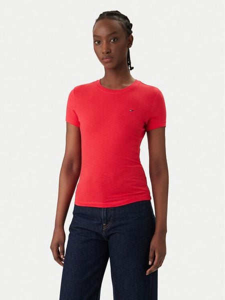 Tommy Jeans T-Shirt DW0DW20459 Czerwony Slim Fit. Czerwone t-shirty Tommy Jeans, xl, bez wzorów, z bawełny, bez kołnierzyka, bez ramiączek. Za 98,99 zł.