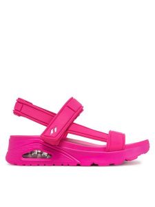 Skechers Sandały Uno-Fun Stand 119814/HTPK Różowy. Czerwone sandały Skechers, bez wzorów, z materiału, bez obcasa, na koturnie, bez zapięcia. Za 209,99 zł.