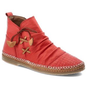 Czerwone Botki Ravini Eleganckie Trzewiki Damskie. Czerwone botki Ravini, bez wzorów, ze skóry, bez obcasa, bez zapięcia. Za 339,00 zł.