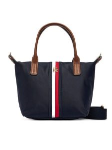 Tommy Hilfiger Torebka Popette Mini Tote Corp AW0AW19025 Granatowy. Niebieskie torebki klasyczne TOMMY HILFIGER, bez wzorów, z materiału, bez dodatków. Za 409,99 zł.