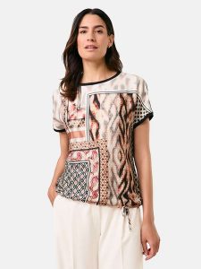 Gerry Weber Koszulka w kolorze czarno-beżowo-jasnobrązowym rozmiar: 44. Brązowe bluzki Gerry Weber, bez wzorów, z bawełny, bez kołnierzyka, bez ramiączek. Za 87,81 zł.