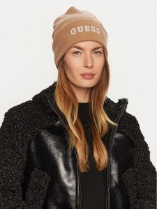 Guess Czapka AW5189 POL01 Beżowy. Brązowe czapki Guess, z aplikacjami, z materiału. Za 149,99 zł.