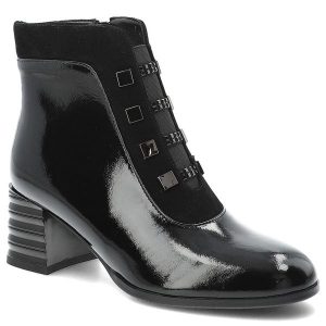 Czarne Botki S.Barski Modne Lakierowane Buty Damskie. Czarne botki S.BARSKI, bez wzorów, z lakierowanej skóry, bez obcasa, na obcasie, bez zapięcia. Za 263,99 zł.