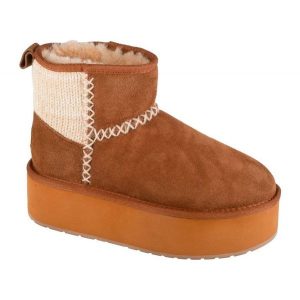 Buty Emu Australia Stinger Knit Flatform W13143-CHES brązowe. Brązowe buty zimowe z gumy, bez obcasa, bez zapięcia. Za 797,63 zł.