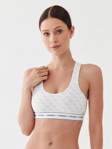 Guess Biustonosz top Carrie O97C01 KBOE1 Biały. Białe topy Guess, l, z aplikacjami, z bawełny, bez kołnierzyka, bez ramiączek. Za 79,99 zł.