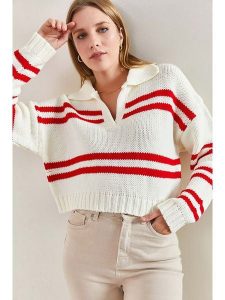 Bianco Lucci Sweter w kolorze biało-czerwonym rozmiar: onesize. Białe swetry oversize Bianco Lucci, bez wzorów, bez ramiączek. Za 73,99 zł.